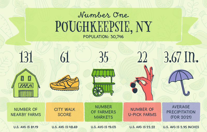 A graphic showing reasons why Poughkeepsie, NY is the best city for supporting local farmers